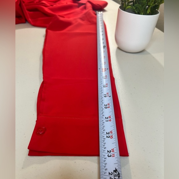 AISEW Button Down Shirt, Long/Sleeve Collared Blouse , Color Red, Large - Picture 4 of 8